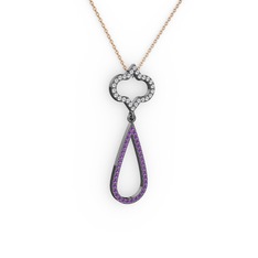 Vidonia Kolye - Swarovski ve ametist 925 ayar siyah rodyum kaplama gümüş kolye (40 cm rose altın rolo zincir) #1fqlu7i