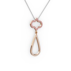 Pembe kuvars ve beyaz zirkon 18 ayar rose altın kolye (40 cm gümüş rolo zincir)