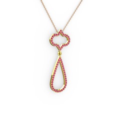 Rodolit garnet 925 ayar altın kaplama gümüş kolye (40 cm gümüş rolo zincir)