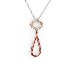 Vidonia Kolye - Beyaz zirkon ve garnet 18 ayar rose altın kolye (40 cm beyaz altın rolo zincir) #1gh4g8r
