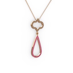 Dumanlı kuvars ve rodolit garnet 14 ayar rose altın kolye (40 cm rose altın rolo zincir)