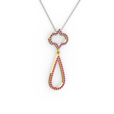 Ametist ve rodolit garnet 18 ayar altın kolye (40 cm beyaz altın rolo zincir)