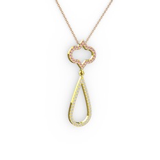 Vidonia Kolye - Pembe kuvars ve beyaz zirkon 8 ayar altın kolye (40 cm rose altın rolo zincir) #1gv98yx