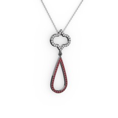 Vidonia Kolye - Swarovski ve garnet 925 ayar siyah rodyum kaplama gümüş kolye (40 cm beyaz altın rolo zincir) #1h0z89j