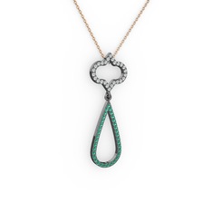 Vidonia Kolye - Beyaz zirkon ve yeşil kuvars 925 ayar siyah rodyum kaplama gümüş kolye (40 cm rose altın rolo zincir) #1hcsmc8