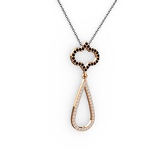 Siyah zirkon ve swarovski 18 ayar rose altın kolye (40 cm gümüş rolo zincir)