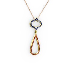 Vidonia Kolye - Lab safir ve garnet 8 ayar altın kolye (40 cm rose altın rolo zincir) #1hiz7gm
