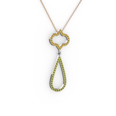 Sitrin ve peridot 18 ayar beyaz altın kolye (40 cm rose altın rolo zincir)