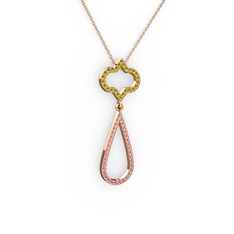 Vidonia Kolye - Peridot ve pembe kuvars 925 ayar rose altın kaplama gümüş kolye (40 cm rose altın rolo zincir) #1hpnp7t