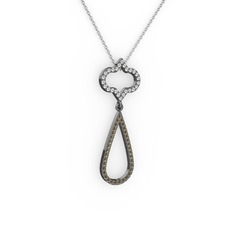 Vidonia Kolye - Swarovski ve dumanlı kuvars 925 ayar siyah rodyum kaplama gümüş kolye (40 cm beyaz altın rolo zincir) #1hqjvhm
