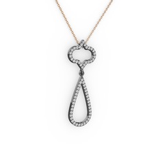 Vidonia Kolye - Swarovski ve pırlanta 925 ayar siyah rodyum kaplama gümüş kolye (0.324 karat, 40 cm gümüş rolo zincir) #1hs2pob