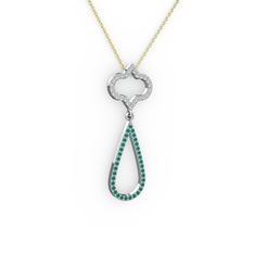 Vidonia Kolye - Beyaz zirkon ve kök zümrüt 8 ayar beyaz altın kolye (40 cm altın rolo zincir) #1hsukgm