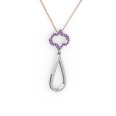 Vidonia Kolye - Ametist ve beyaz zirkon 18 ayar beyaz altın kolye (40 cm gümüş rolo zincir) #1i8q9vv