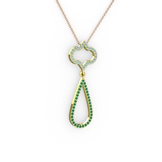 Vidonia Kolye - Akuamarin ve kök zümrüt 8 ayar altın kolye (40 cm rose altın rolo zincir) #1i9jksn