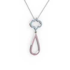 Vidonia Kolye - Akuamarin ve pembe kuvars 18 ayar beyaz altın kolye (40 cm beyaz altın rolo zincir) #1ibzdqc
