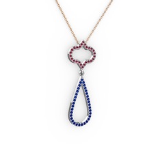 Vidonia Kolye - Kök yakut ve lab safir 925 ayar gümüş kolye (40 cm rose altın rolo zincir) #1ikqffw