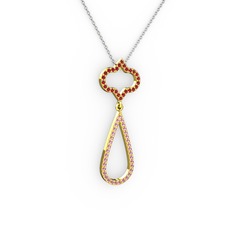 Garnet ve pembe kuvars 18 ayar altın kolye (40 cm beyaz altın rolo zincir)