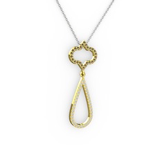 Dumanlı kuvars ve beyaz zirkon 14 ayar altın kolye (40 cm beyaz altın rolo zincir)