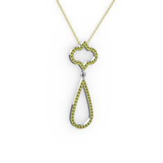Peridot 18 ayar beyaz altın kolye (40 cm altın rolo zincir)