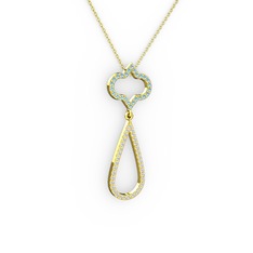 Vidonia Kolye - Akuamarin ve beyaz zirkon 8 ayar altın kolye (40 cm altın rolo zincir) #1jacapc