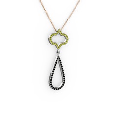 Vidonia Kolye - Peridot ve siyah zirkon 8 ayar beyaz altın kolye (40 cm rose altın rolo zincir) #1jkgfsw