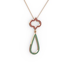 Vidonia Kolye - Kök yakut ve kök zümrüt 18 ayar rose altın kolye (40 cm rose altın rolo zincir) #1jm4yz8
