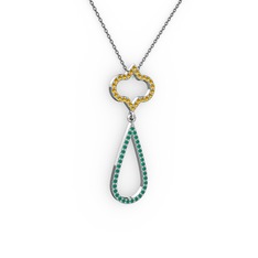 Vidonia Kolye - Sitrin ve kök zümrüt 14 ayar beyaz altın kolye (40 cm gümüş rolo zincir) #1k07m7q