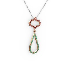 Vidonia Kolye - Kök yakut ve yeşil kuvars 18 ayar rose altın kolye (40 cm beyaz altın rolo zincir) #1k1p9u8