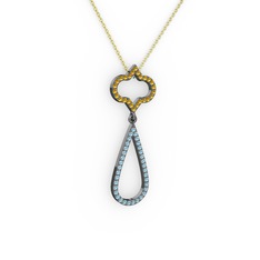 Vidonia Kolye - Sitrin ve akuamarin 925 ayar siyah rodyum kaplama gümüş kolye (40 cm altın rolo zincir) #1kaatpv