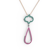 Vidonia Kolye - Kök zümrüt ve rodolit garnet 14 ayar beyaz altın kolye (40 cm rose altın rolo zincir) #1kavuek