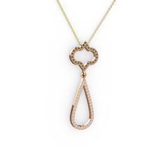 Dumanlı kuvars ve swarovski 925 ayar rose altın kaplama gümüş kolye (40 cm altın rolo zincir)