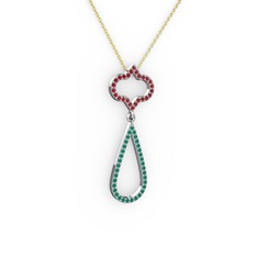 Vidonia Kolye - Garnet ve kök zümrüt 14 ayar beyaz altın kolye (40 cm altın rolo zincir) #1kigxhj