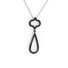 Vidonia Kolye - Siyah zirkon 925 ayar siyah rodyum kaplama gümüş kolye (40 cm beyaz altın rolo zincir) #1kn0bay