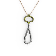Vidonia Kolye - Peridot ve swarovski 925 ayar siyah rodyum kaplama gümüş kolye (40 cm rose altın rolo zincir) #1kt2dif