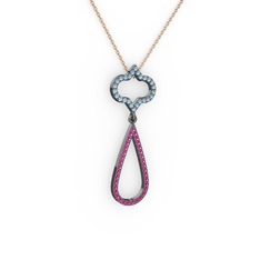 Vidonia Kolye - Akuamarin ve rodolit garnet 925 ayar siyah rodyum kaplama gümüş kolye (40 cm rose altın rolo zincir) #1kwn90c