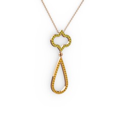 Peridot ve sitrin 14 ayar rose altın kolye (40 cm rose altın rolo zincir)