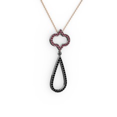 Vidonia Kolye - Kök yakut ve siyah zirkon 925 ayar siyah rodyum kaplama gümüş kolye (40 cm rose altın rolo zincir) #1l8kyov