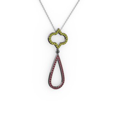 Vidonia Kolye - Peridot ve kök yakut 925 ayar siyah rodyum kaplama gümüş kolye (40 cm beyaz altın rolo zincir) #1lcq05j