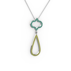 Vidonia Kolye - Kök zümrüt ve peridot 8 ayar beyaz altın kolye (40 cm gümüş rolo zincir) #1ldtl16