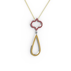 Garnet ve sitrin 8 ayar beyaz altın kolye (40 cm altın rolo zincir)