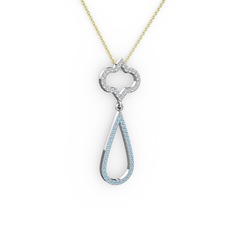 Swarovski ve akuamarin 925 ayar gümüş kolye (40 cm altın rolo zincir)