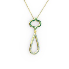 Vidonia Kolye - Kök zümrüt ve akuamarin 18 ayar altın kolye (40 cm altın rolo zincir) #1llp1xb