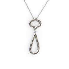 Vidonia Kolye - Dumanlı kuvars 18 ayar beyaz altın kolye (40 cm beyaz altın rolo zincir) #1lm5x77