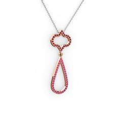 Vidonia Kolye - Kök yakut ve rodolit garnet 925 ayar rose altın kaplama gümüş kolye (40 cm beyaz altın rolo zincir) #1lr5iu0