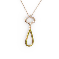 Beyaz zirkon ve peridot 14 ayar rose altın kolye (40 cm rose altın rolo zincir)