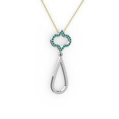 Vidonia Kolye - Kök zümrüt ve swarovski 8 ayar beyaz altın kolye (40 cm gümüş rolo zincir) #1m0004g