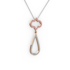 Vidonia Kolye - Pembe kuvars ve akuamarin 14 ayar rose altın kolye (40 cm beyaz altın rolo zincir) #1m25y8u