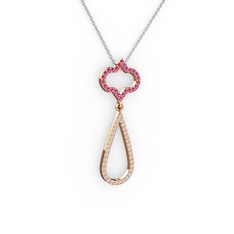 Vidonia Kolye - Rodolit garnet ve beyaz zirkon 14 ayar rose altın kolye (40 cm beyaz altın rolo zincir) #1m2lupl