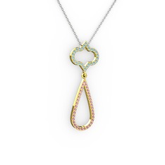 Vidonia Kolye - Akuamarin ve pembe kuvars 14 ayar altın kolye (40 cm beyaz altın rolo zincir) #1mp4ad3