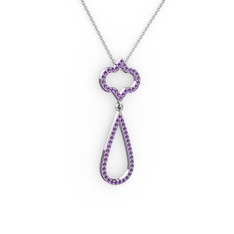 Vidonia Kolye - Ametist 18 ayar beyaz altın kolye (40 cm beyaz altın rolo zincir) #1mqeod8